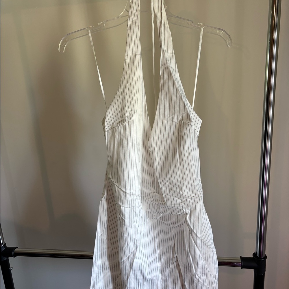 Zara Cream and Brown Striped Lace-Up Top